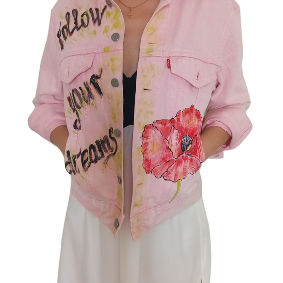 Hand Painted Denim Jacket XS - Picture 12 of 14